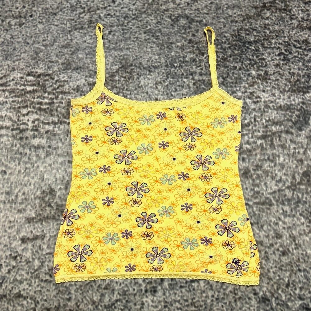 American Eagle Cami Tank Top Womens XS Yellow Babydoll Floral Spaghetti Strap
